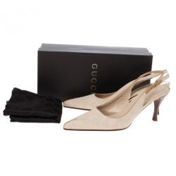 Pre Owned Gucci Beige Guccissima Canvas Pointed Toe Slingback Sandals Size 38