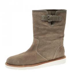 Pre Owned Gucci Beige Guccissima Suede Quercy Flat Boots Size 39