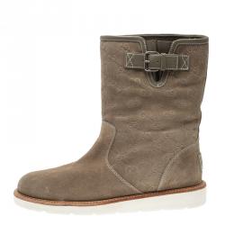Pre Owned Gucci Beige Guccissima Suede Quercy Flat Boots Size 39