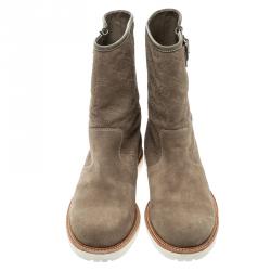 Pre Owned Gucci Beige Guccissima Suede Quercy Flat Boots Size 39