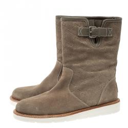 Pre Owned Gucci Beige Guccissima Suede Quercy Flat Boots Size 39