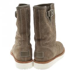 Pre Owned Gucci Beige Guccissima Suede Quercy Flat Boots Size 39