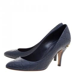 Pre Owned Gucci Blue Guccissima Leather Elizabeth Pumps Size 37