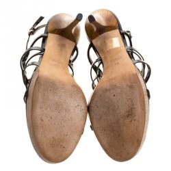 Pre Owned Gucci Black Patent Leather Bamboo Icon Platform Sandals Size 40