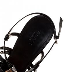 Pre Owned Gucci Black Patent Leather Bamboo Icon Platform Sandals Size 40