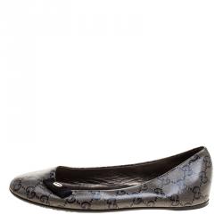 مملوكة مسبقًا Gucci Grey/Black GG Crystal Canvas Ballerina Flats Size 36