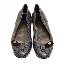 مملوكة مسبقًا Gucci Grey/Black GG Crystal Canvas Ballerina Flats Size 36