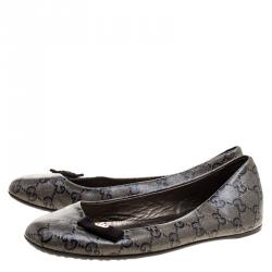 مملوكة مسبقًا Gucci Grey/Black GG Crystal Canvas Ballerina Flats Size 36