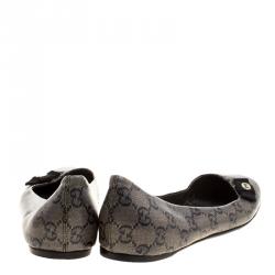 مملوكة مسبقًا Gucci Grey/Black GG Crystal Canvas Ballerina Flats Size 36