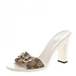 Pre Owned Gucci Beige GG Canvas Horsebit Mules Size 40