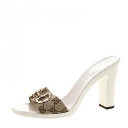 Pre Owned Gucci Beige GG Canvas Horsebit Mules Size 40
