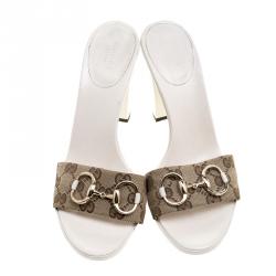 Pre Owned Gucci Beige GG Canvas Horsebit Mules Size 40