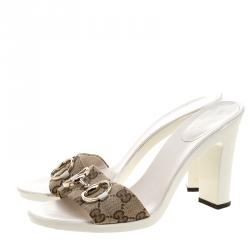 Pre Owned Gucci Beige GG Canvas Horsebit Mules Size 40