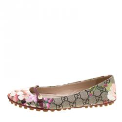 Pre Owned Gucci Fuchsia Blossom Print GG Supreme Canvas Ballet Flats Size 37.5