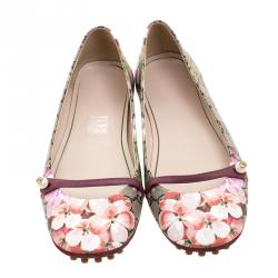 Pre Owned Gucci Fuchsia Blossom Print GG Supreme Canvas Ballet Flats Size 37.5