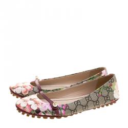 Pre Owned Gucci Fuchsia Blossom Print GG Supreme Canvas Ballet Flats Size 37.5