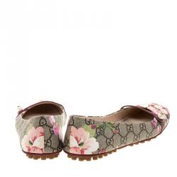 Pre Owned Gucci Fuchsia Blossom Print GG Supreme Canvas Ballet Flats Size 37.5