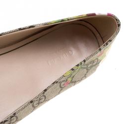Pre Owned Gucci Fuchsia Blossom Print GG Supreme Canvas Ballet Flats Size 37.5