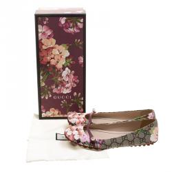Pre Owned Gucci Fuchsia Blossom Print GG Supreme Canvas Ballet Flats Size 37.5