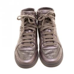 Pre Owned حذاء رياضي غوتشي كودا كانفاس أمبرايم GG بنفسجي فاتح بعنق مرتفع مقاس 36