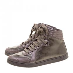 Pre Owned حذاء رياضي غوتشي كودا  كانفاس أمبرايم GG بنفسجي فاتح بعنق مرتفع مقاس 36