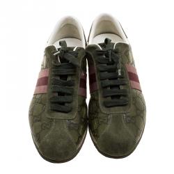 مملوكة مسبقًا حذاء رياضي غوتشي منخفض من أعلى تفاصيل ويب جلد غوتشيسيما أخضر مقاس 38.5