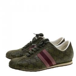 مملوكة مسبقًا حذاء رياضي غوتشي منخفض من أعلى تفاصيل ويب جلد غوتشيسيما أخضر مقاس 38.5