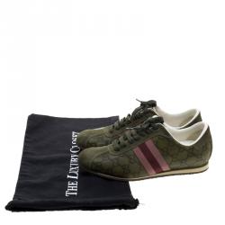 مملوكة مسبقًا حذاء رياضي غوتشي منخفض من أعلى تفاصيل ويب جلد غوتشيسيما أخضر مقاس 38.5