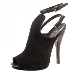 Pre Owned Gucci Black Suede Jane Peep Toe Ankle Strap Booties Size 36