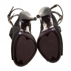 Pre Owned Gucci Black Suede Jane Peep Toe Ankle Strap Booties Size 36