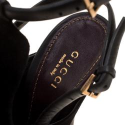Pre Owned Gucci Black Suede Jane Peep Toe Ankle Strap Booties Size 36