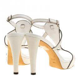 Pre Owned Gucci White Leather T Strap Platform Sandals Size 38.5
