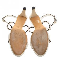 Pre Owned Gucci White Leather T Strap Platform Sandals Size 38.5