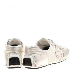 Gucci Silver/White Leather and Supreme Canvas GG Interlocking Sneakers Size 38