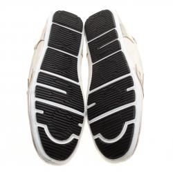 Gucci Silver/White Leather and Supreme Canvas GG Interlocking Sneakers Size 38