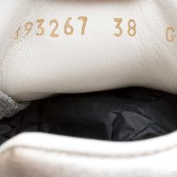 Gucci Silver/White Leather and Supreme Canvas GG Interlocking Sneakers Size 38