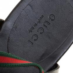 Pre Owned Gucci Black Leather Web Areia Thong Sandals Size 35