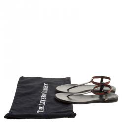 Pre Owned Gucci Black Leather Web Areia Thong Sandals Size 35