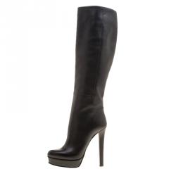 Pre Owned Gucci Black Leather Alexa Platform Knee High Boots Size 38