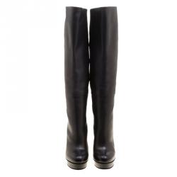Pre Owned Gucci Black Leather Alexa Platform Knee High Boots Size 38