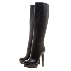 Pre Owned Gucci Black Leather Alexa Platform Knee High Boots Size 38