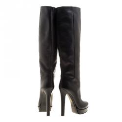 Pre Owned Gucci Black Leather Alexa Platform Knee High Boots Size 38