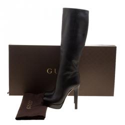 Pre Owned Gucci Black Leather Alexa Platform Knee High Boots Size 38