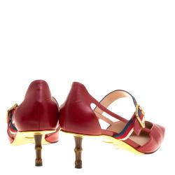 مملوكة مسبقًا حذاء كعب عالي غوتشي ماري جين يونيا جلد أحمر مقاس 39.5