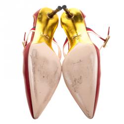 مملوكة مسبقًا حذاء كعب عالي غوتشي ماري جين يونيا جلد أحمر مقاس 39.5