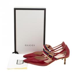 مملوكة مسبقًا حذاء كعب عالي غوتشي ماري جين يونيا جلد أحمر مقاس 39.5