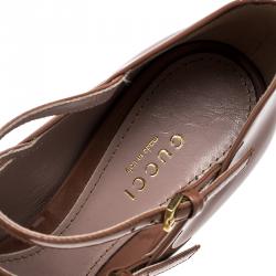 Pre Owned Gucci Brown Patent Leather Multi Strap Lisbeth Platform Pumps Size 36