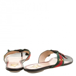 Pre Owned Gucci Green/Red Fabric Web Aline Thong Sandals Size 39