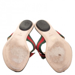 Pre Owned Gucci Green/Red Fabric Web Aline Thong Sandals Size 39