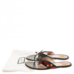 Pre Owned Gucci Green/Red Fabric Web Aline Thong Sandals Size 39